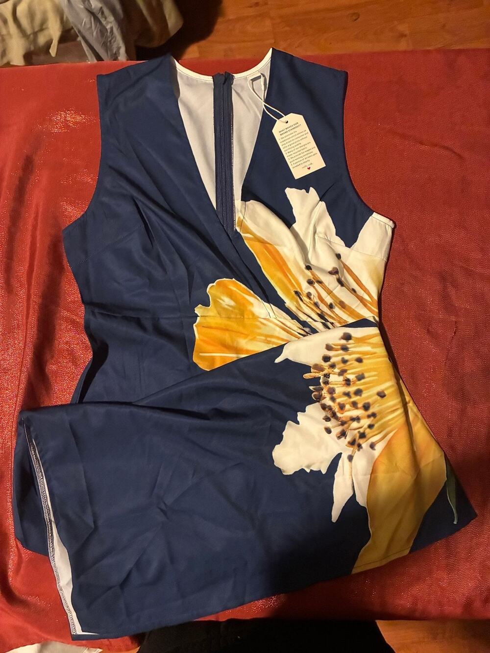 Womens Dress M Floral Sleeveless Navy Yellow Zipper Sheath New Tags